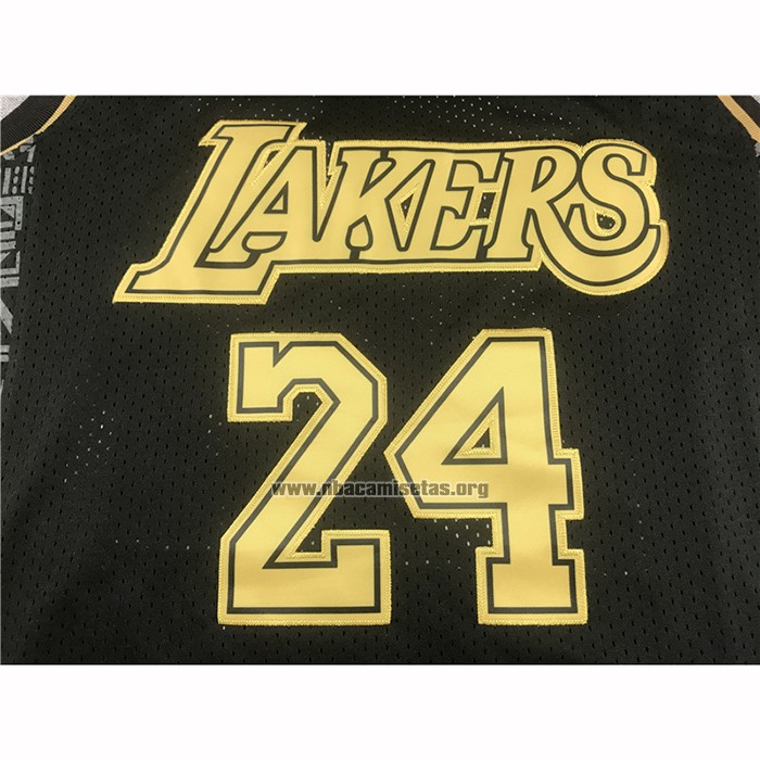 Camiseta Los Angeles Lakers Kobe Bryant NO 24 Retro Oro Negro